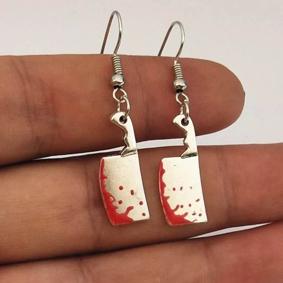 Jewelry - Brand new Halloween horror quirky bloody butcher knife earrings